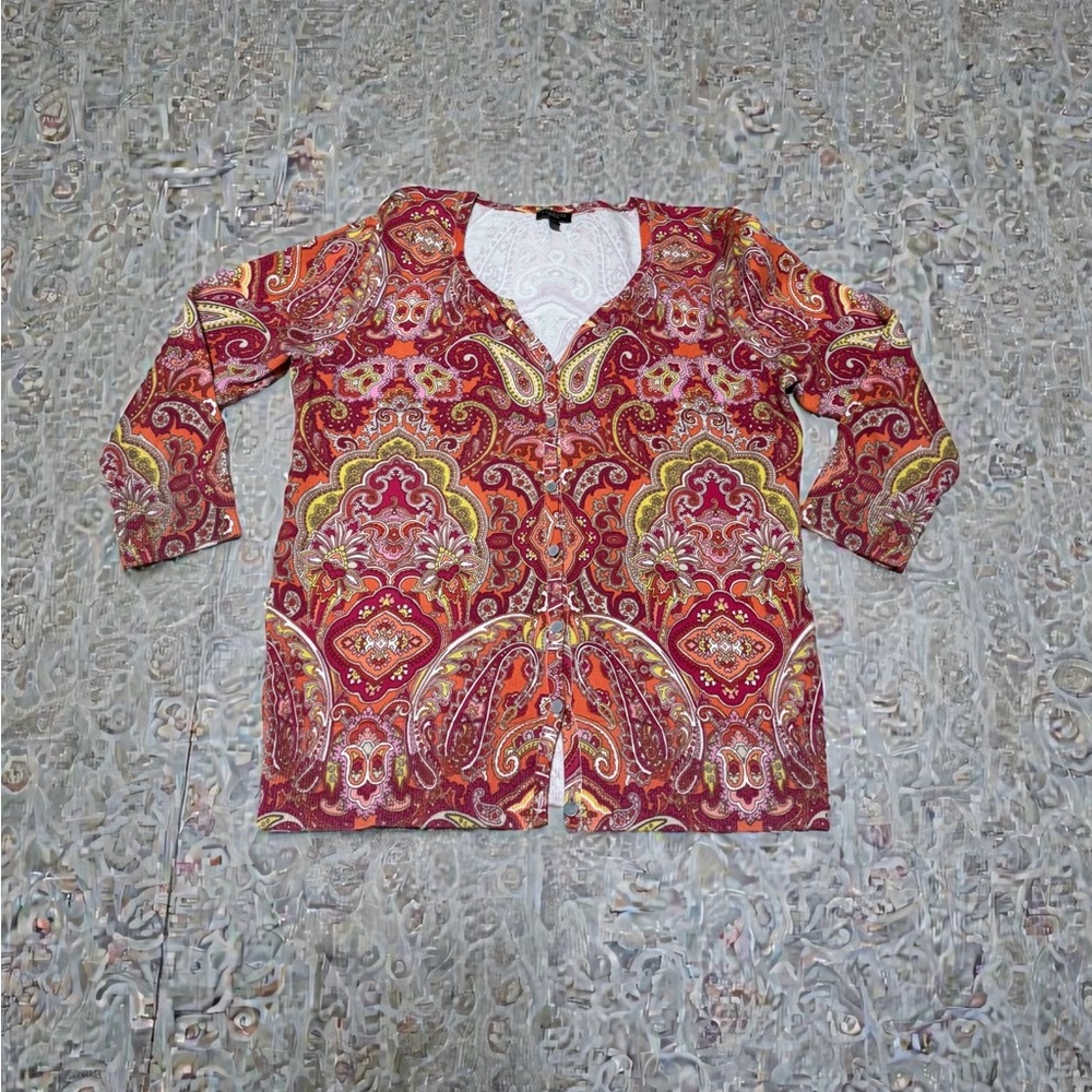 Talbots Multicolor Paisley Cardigan Knit top Sz M